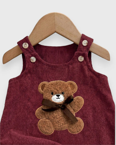 Infant Baby Girl Corduroy Bear Pinafore Dress