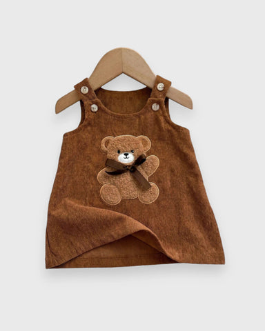 Infant Baby Girl Corduroy Bear Pinafore Dress