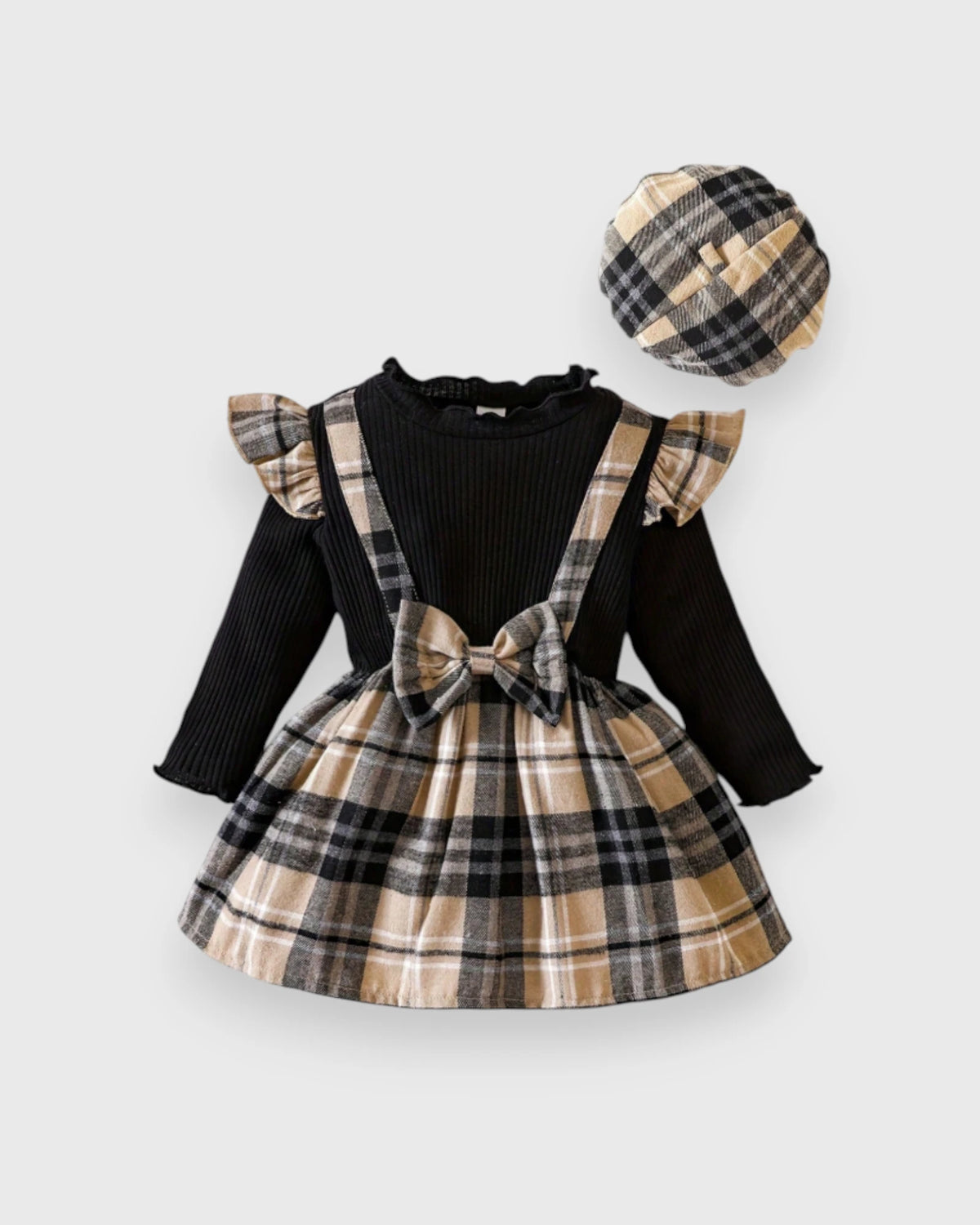 2 Pc Baby Girl 2 in 1 Jumpsuit Dress w/ Beret