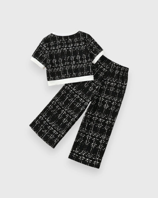 2 Pc Baby Girls Tweed Short-Sleeve Jacket & Wide-Leg Pants Set