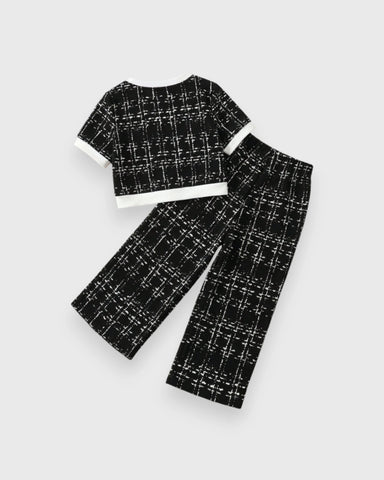 2 Pc Baby Girls Tweed Short-Sleeve Jacket & Wide-Leg Pants Set