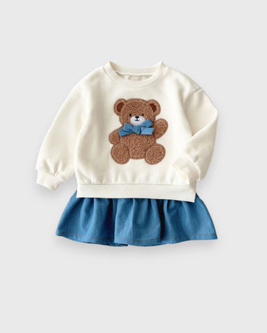 2 in 1 Baby Girls Teddy Bear Sweatshirt Dress