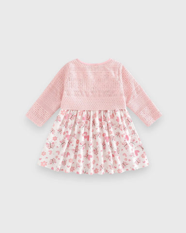2 Pc Baby Girl Print Dress & Cardigan Set