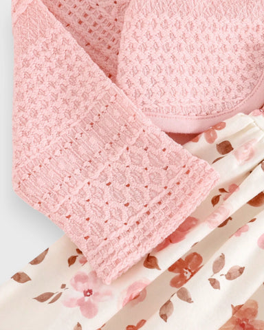 2 Pc Baby Girl Print Dress & Cardigan Set