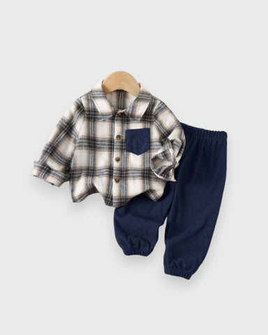 2 Pc Baby Boy Plaid Shirt & Corduroy Pants Set