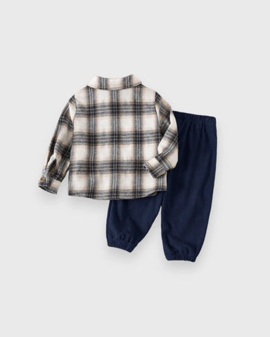 2 Pc Baby Boy Plaid Shirt & Corduroy Pants Set