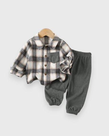 2 Pc Baby Boy Plaid Shirt & Corduroy Pants Set