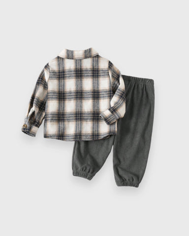 2 Pc Baby Boy Plaid Shirt & Corduroy Pants Set