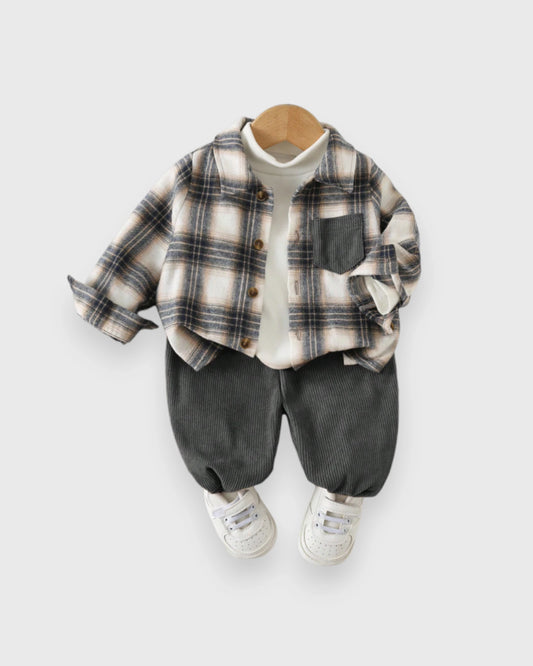 2 Pc Baby Boy Plaid Shirt & Corduroy Pants Set
