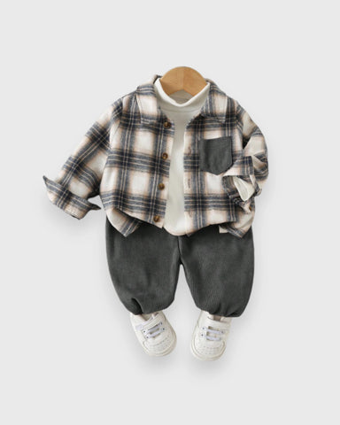 2 Pc Baby Boy Plaid Shirt & Corduroy Pants Set