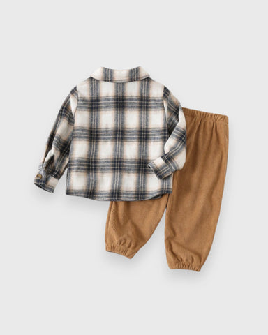 2 Pc Baby Boy Plaid Shirt & Corduroy Pants Set