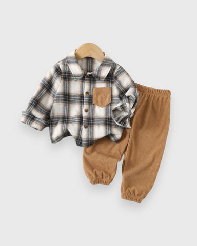 2 Pc Baby Boy Plaid Shirt & Corduroy Pants Set