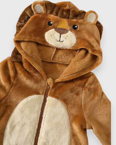 Baby Fleece Hooded Lion Zip up Romper
