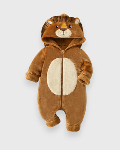 Baby Fleece Hooded Lion Zip up Romper