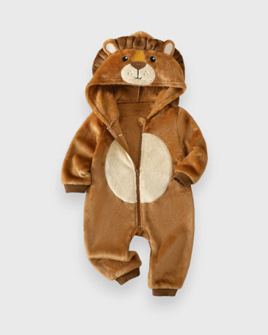 Baby Fleece Hooded Lion Zip up Romper