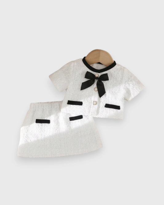 2 Pc Baby Girl Contrast Tweed Top & Skirt Set