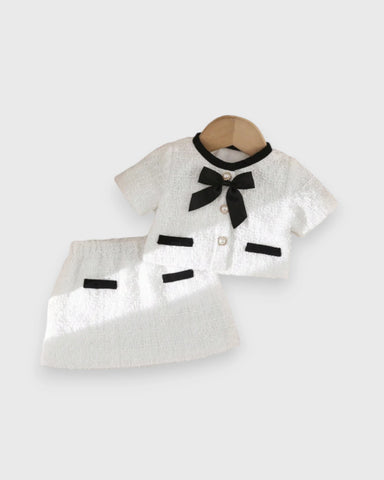 2 Pc Baby Girl Contrast Tweed Top & Skirt Set