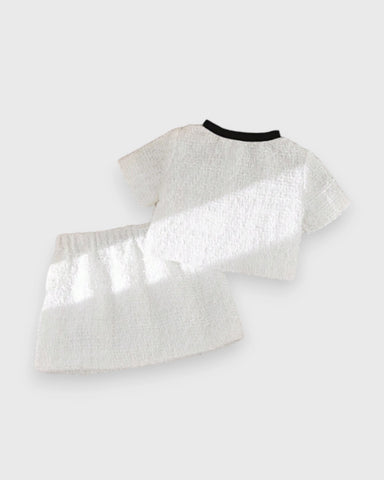 2 Pc Baby Girl Contrast Tweed Top & Skirt Set