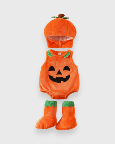 3 Pc Baby Pumpkin Fleece Bodysuit Costume Set