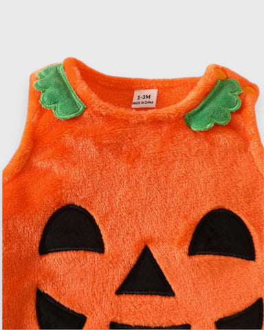 3 Pc Baby Pumpkin Fleece Bodysuit Costume Set