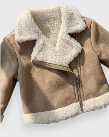 Baby Sherpa Lined Suede Moto Jacket