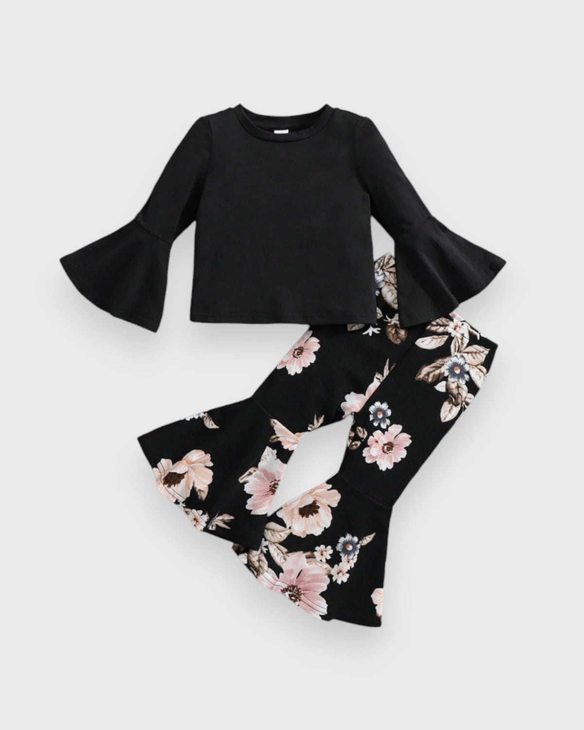 2 Pcs Baby Girl Floral Flare Pants & Shirt Set