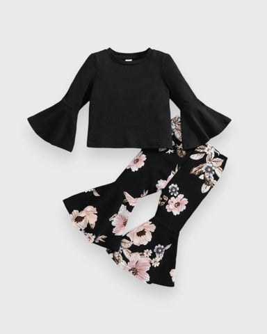 2 Pcs Baby Girl Floral Flare Pants & Shirt Set