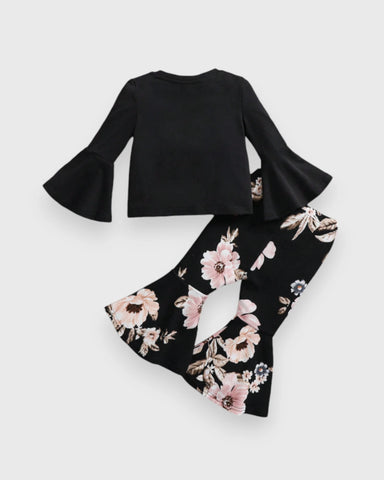 2 Pcs Baby Girl Floral Flare Pants & Shirt Set