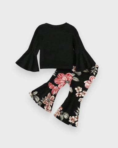2 Pcs Baby Girl Floral Flare Pants & Shirt Set
