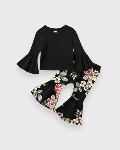 2 Pcs Baby Girl Floral Flare Pants & Shirt Set