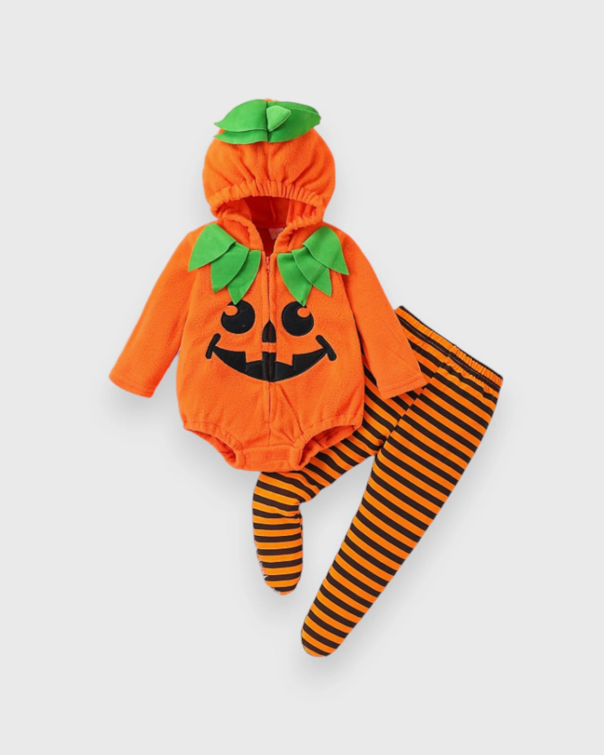 2 Pc Baby Pumpkin Bodysuit Stripe Tights Costume Set