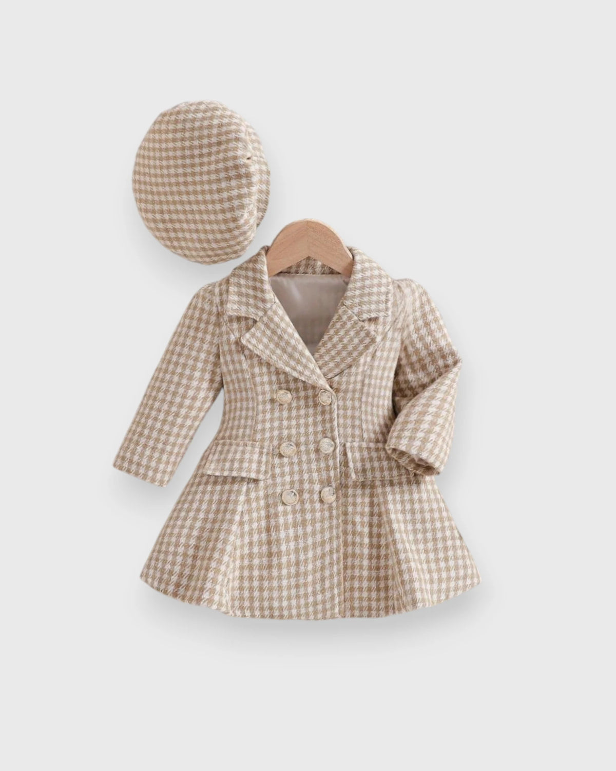 2 Pc Baby Girls Houndstooth Tweed Dress & Beret