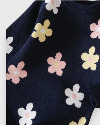 Baby Girl Flower Print Jumper Sweater Dress