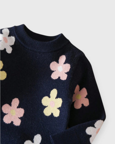 Baby Girl Flower Print Jumper Sweater Dress