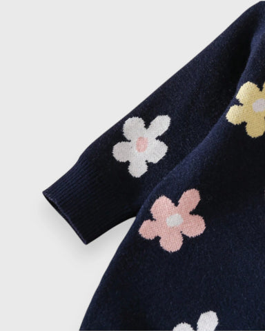 Baby Girl Flower Print Jumper Sweater Dress