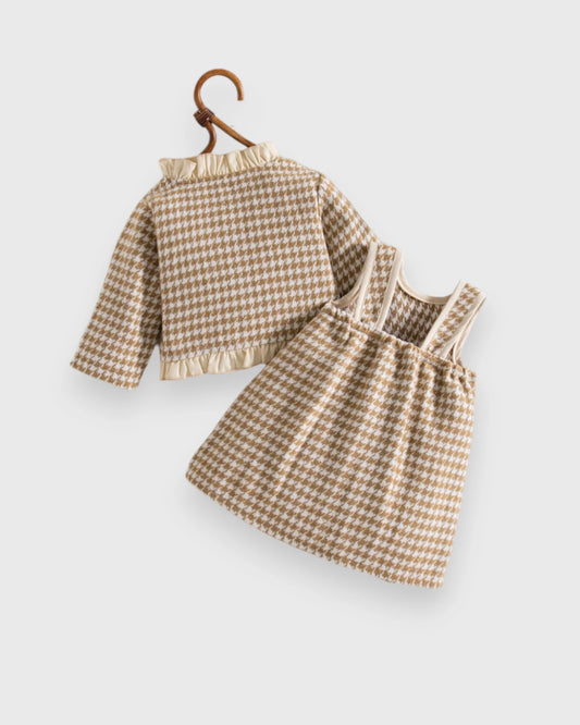 2 Pc Baby Girl Houndstooth Ruffle Jacket & Pleated Dress Set
