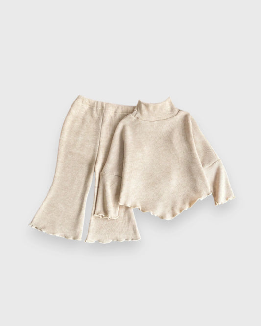 2 Pc Baby Girls Bow Turtleneck Top & Flare Pants Set