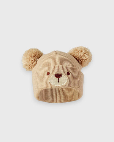 2 Pc Baby Bear Pom-Pom Knit Beanie Set