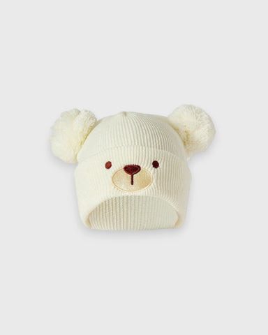 2 Pc Baby Bear Pom-Pom Knit Beanie Set