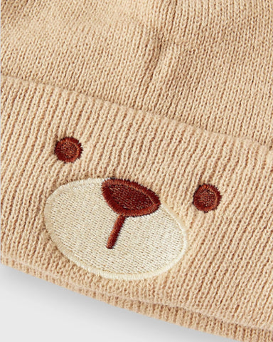 2 Pc Baby Bear Pom-Pom Knit Beanie Set