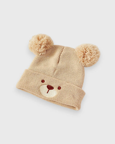 2 Pc Baby Bear Pom-Pom Knit Beanie Set