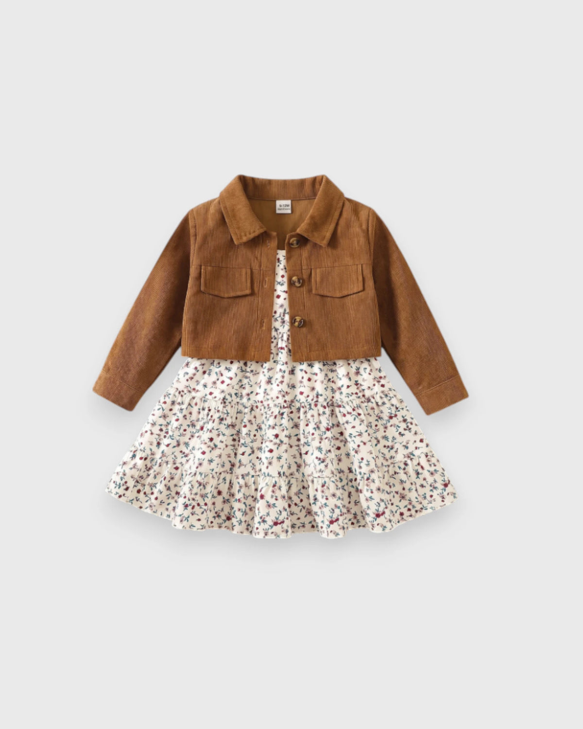 2 Pc Baby Girl Corduroy Jacket & Floral Dress Set