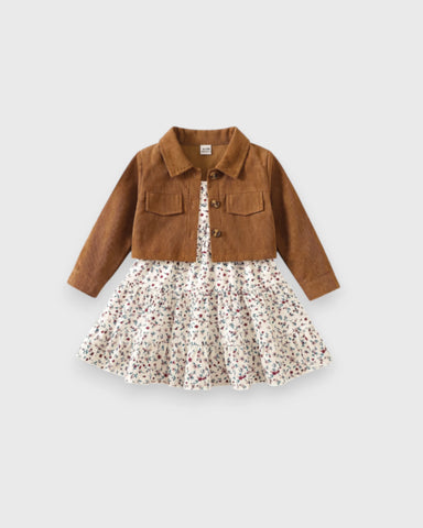 2 Pc Baby Girl Corduroy Jacket & Floral Dress Set