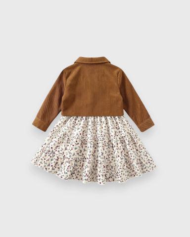 2 Pc Baby Girl Corduroy Jacket & Floral Dress Set