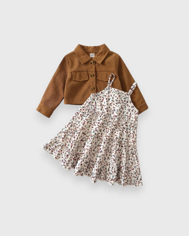 2 Pc Baby Girl Corduroy Jacket & Floral Dress Set