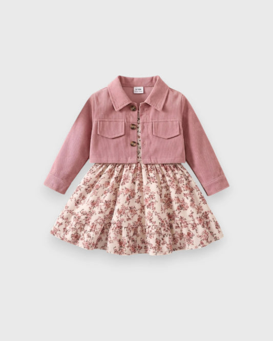 2 Pc Baby Girl Corduroy Jacket & Floral Dress Set