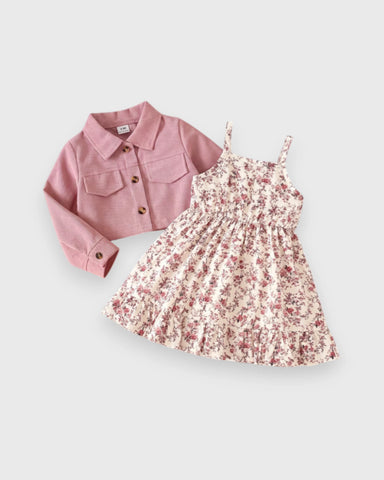 2 Pc Baby Girl Corduroy Jacket & Floral Dress Set
