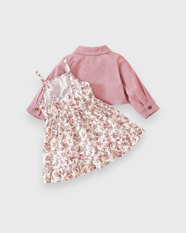 2 Pc Baby Girl Corduroy Jacket & Floral Dress Set