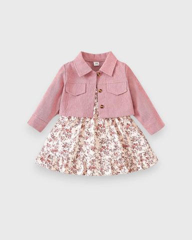 2 Pc Baby Girl Corduroy Jacket & Floral Dress Set