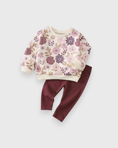 2 Pc Girls Floral Sweatshirt & Leggings Set